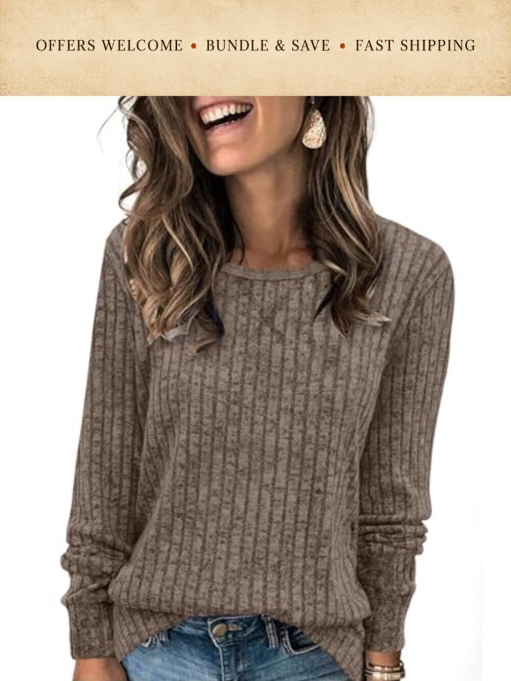 Women Lightweight Tunic Sweater Long Sleeve Crewneck Pullover Top